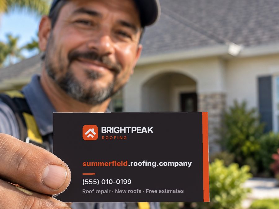 summerfield.roofing.company on a roofer's business card