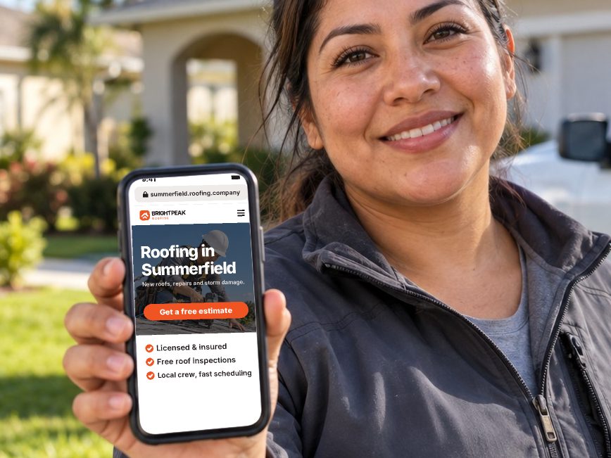 summerfield.roofing.company open in a phone browser