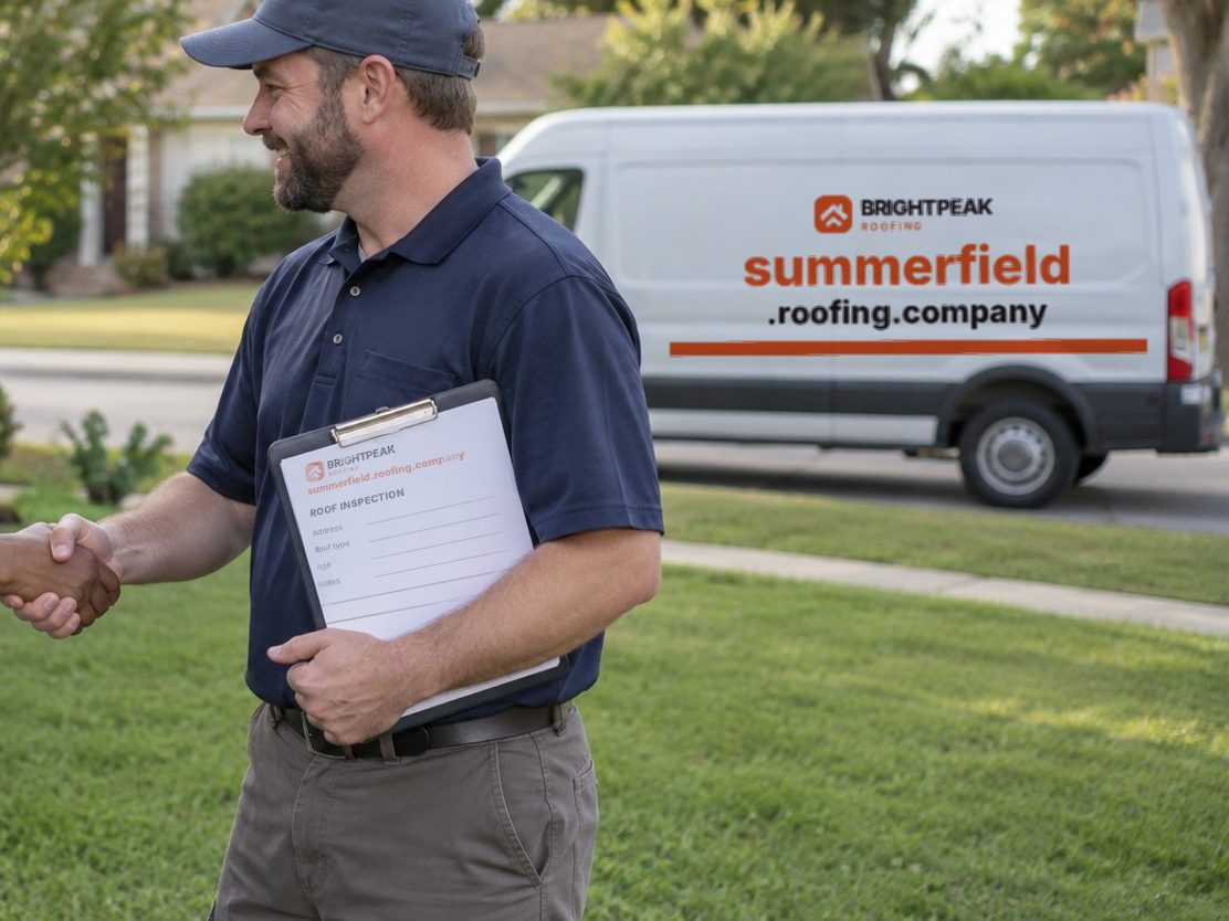 summerfield.roofing.company on a roofing van and an inspection form